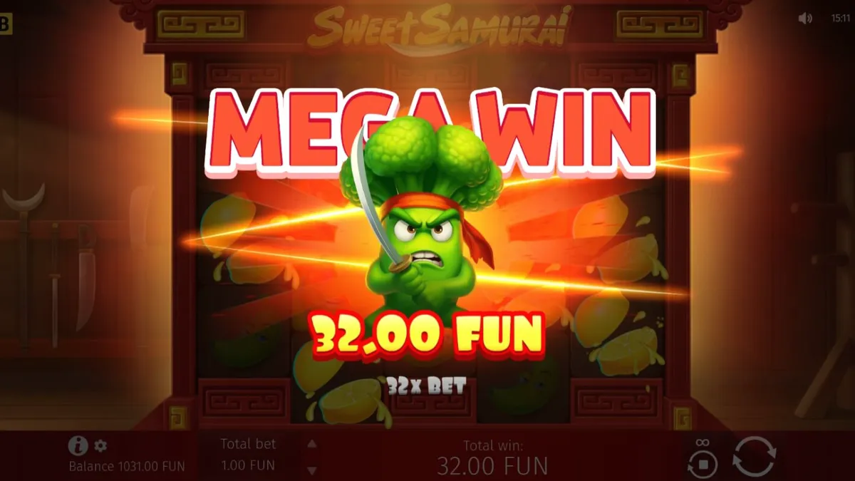Ang Broccoli Samurai sa loob ng dojo sa larong Sweet Samurai
